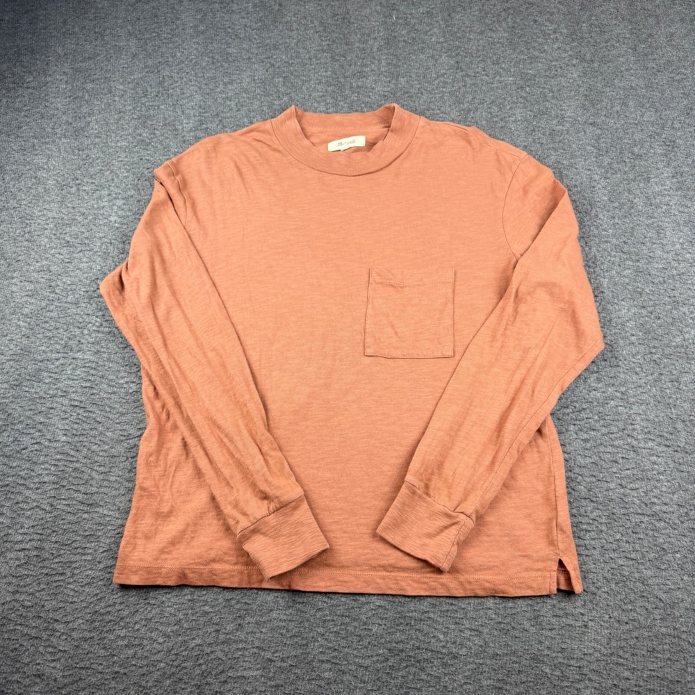 Madewell Long Sleeve Pocket Tee Women's XS Orange Cotton Slub Crew Neck Top